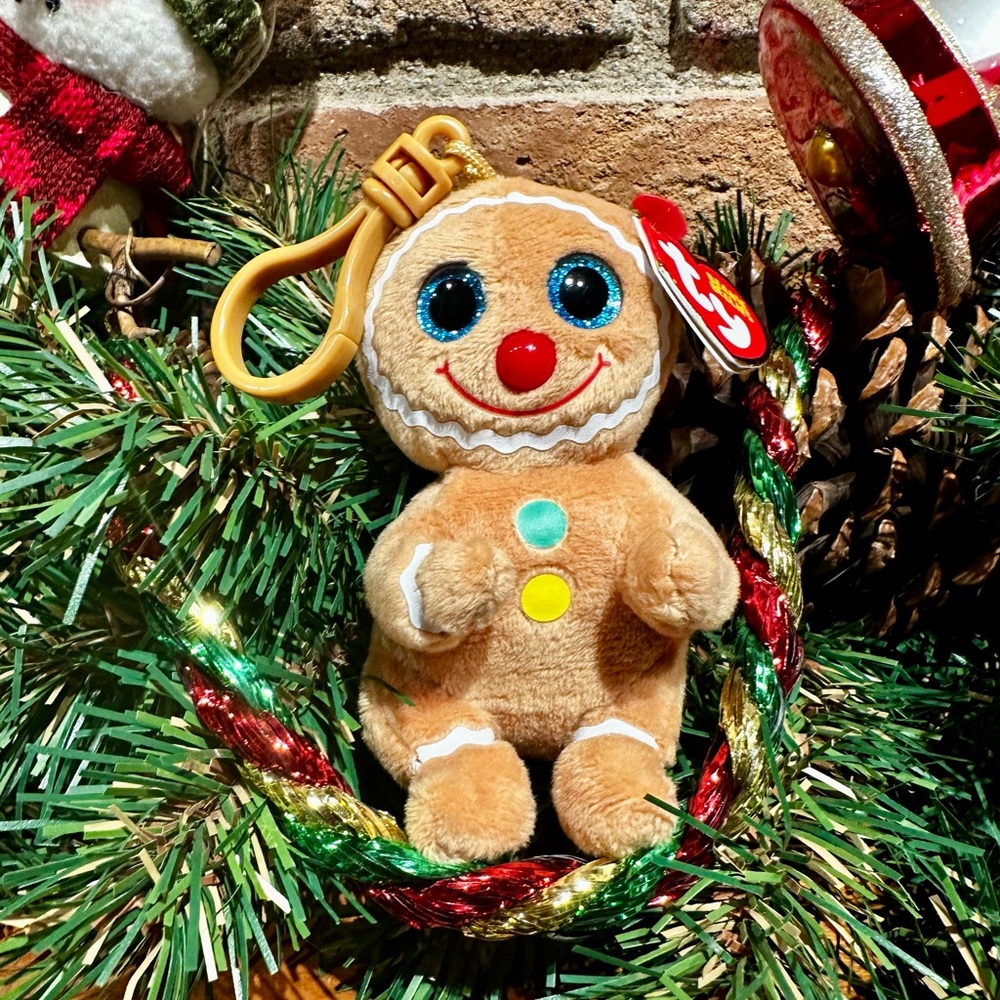 Ty beanie bellies 4.5” Cookie the gingerbread plastic key clip